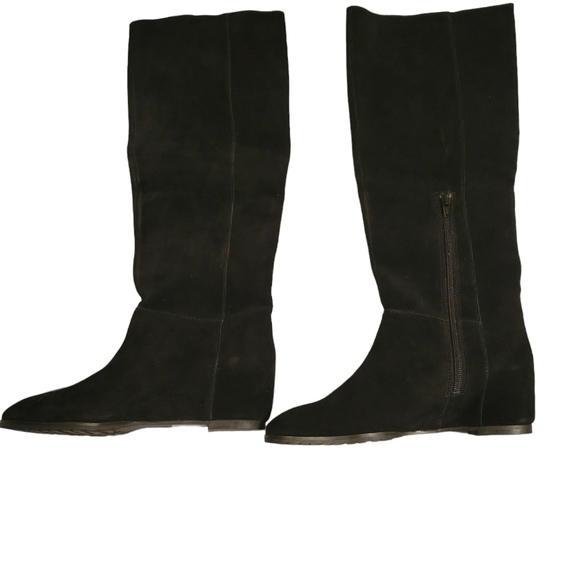Le Chateau Black Suede Leather Knee High Flat Boots Size 8 38 NIB - Picture 2 of 4